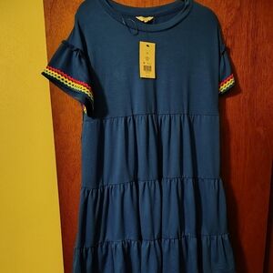 crown & ivy Navy Dress with Multicolor Trim
